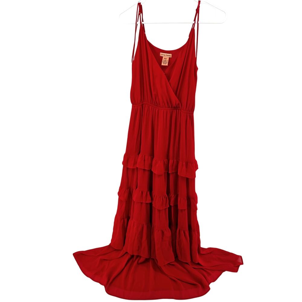 Flying Tomato Tiered Maxi Dress Ruffle Spaghetti Straps Faux Wrap Red Small